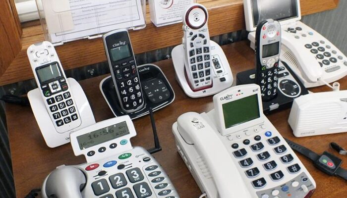 Telecommunications Access Site - come in and try different phones that can assist with hearing difficulties Seven landline phones with various buttons